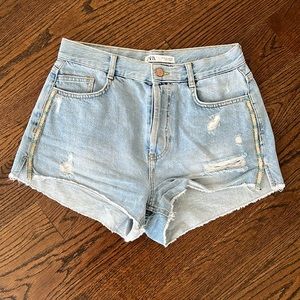 Zara embellished denim cut off shorts